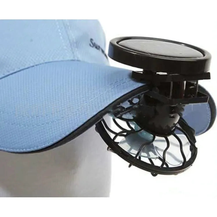 Black portable solar-powered clip-on cooling fan for outdoor activities