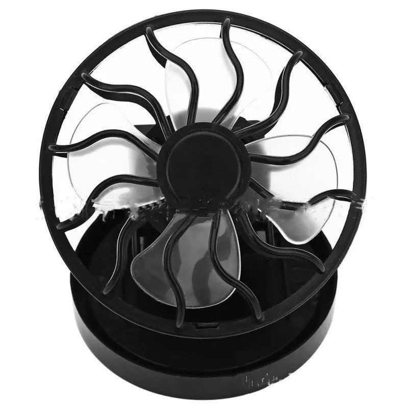 Black portable solar-powered clip-on cooling fan for outdoor activities