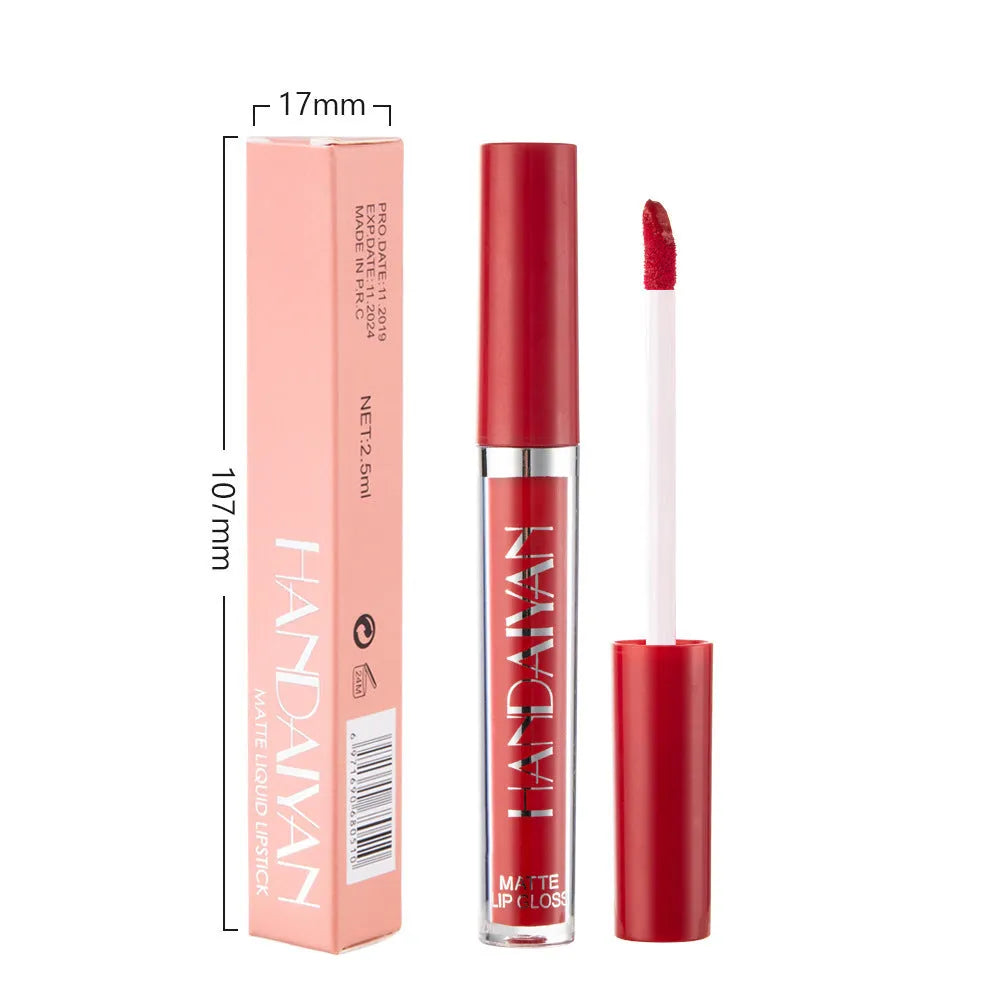 HANDAIYAN matte non-stick cup liquid lipstick in a 2.5ml tube with various colour style options.