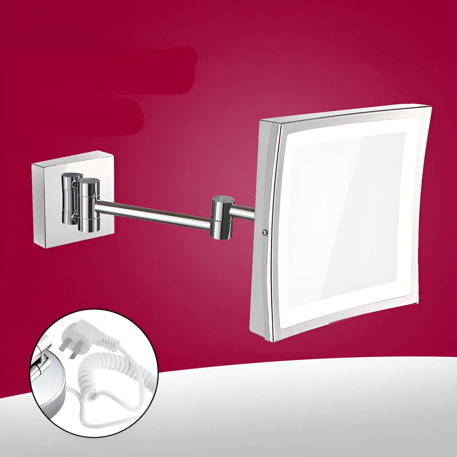 8.5 inch stainless steel folding bathroom mirror lamp with silver lens and integrated light