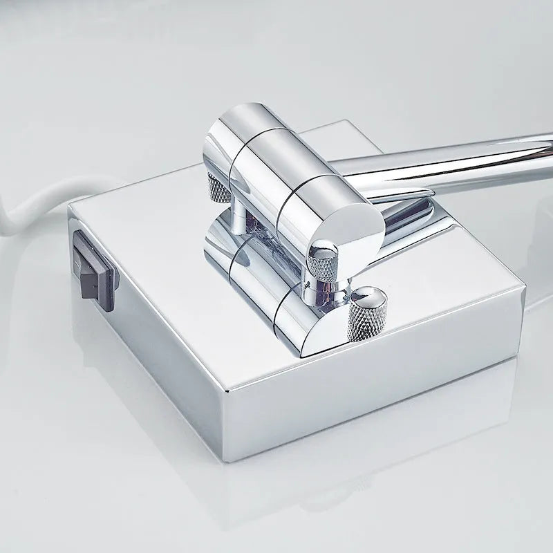 8.5 inch stainless steel folding bathroom mirror lamp with silver lens and integrated light