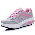 Women's heelless sports shoe in a selection of colours with a middle heel, shown with size scale.
