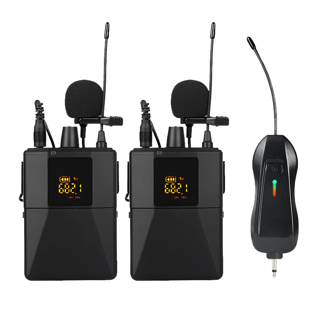 Little Bee X3 model black wireless lavalier lapel microphone isolated on a white background.