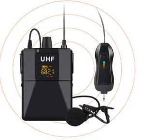 Little Bee X3 model black wireless lavalier lapel microphone isolated on a white background.