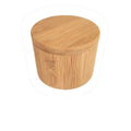 Bamboo seasoning storage box with spoon in pear-shaped, single, and double-compartment round designs.