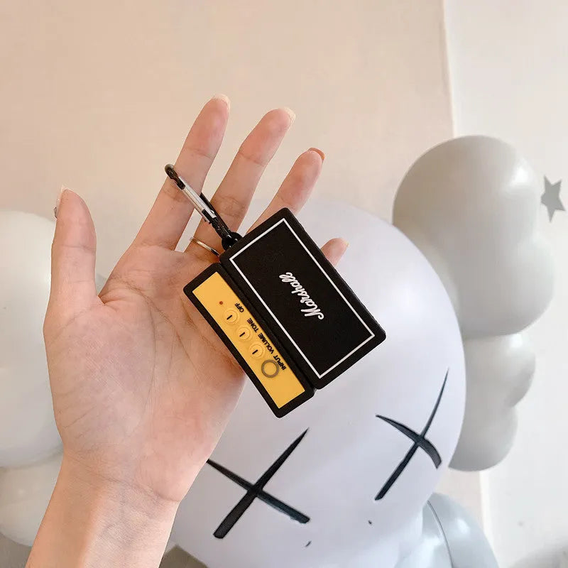 Black silicone protective cover for AirPods charging case with flip design and Chinese letter detailing