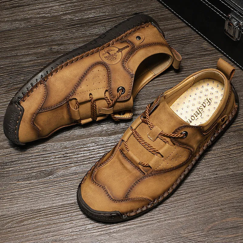 Men's casual leather shoes in microfiber with round toe design in black gold khaki colour options