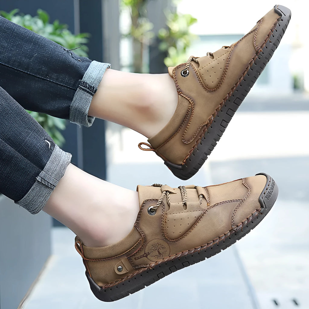 Men's casual leather shoes in microfiber with round toe design in black gold khaki colour options
