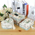 Ceramic tissue box with jewellery storage compartment in green, pink or apricot colour
