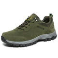 Men's low-top hiking shoes in army green with mesh interior and viscose sole