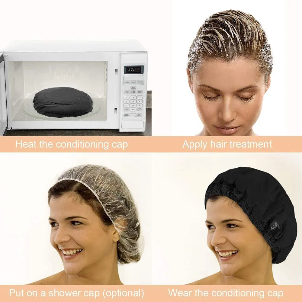 Flaxseed care cap oiled hair mask dry hair cap in black cotton cloth 25cm length