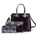 Women's PU handbag horizontal square shape geometric stitching zipper closure black