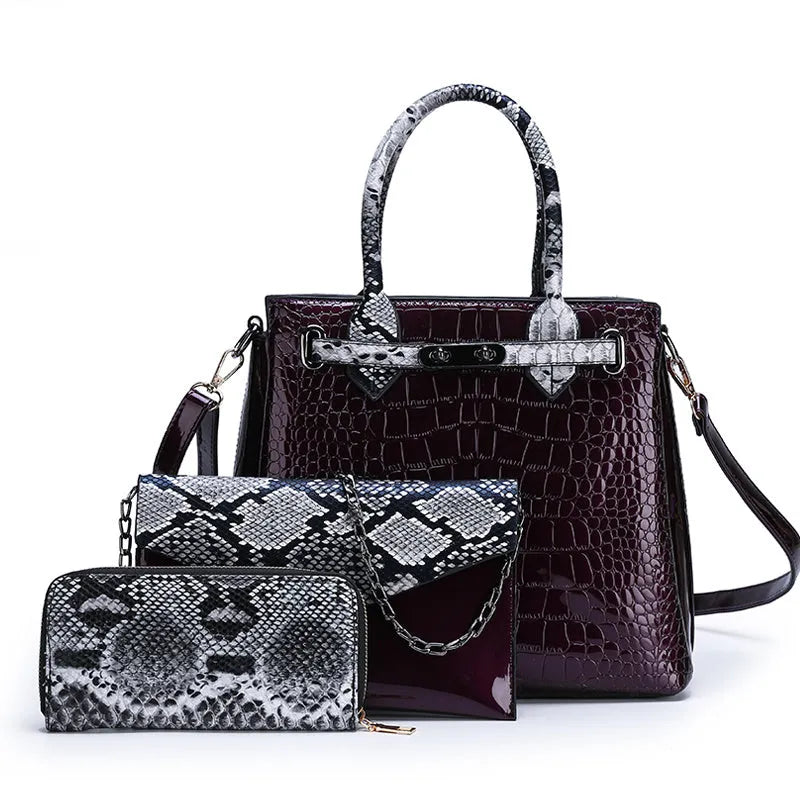 Women's PU handbag horizontal square shape geometric stitching zipper closure black