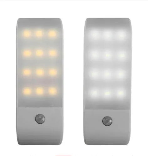 Rechargeable human body infrared sensor night light with 12 LEDs and PVC shade