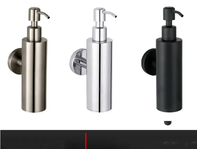 Stainless steel wall-mounted manual soap dispenser in brushed finish