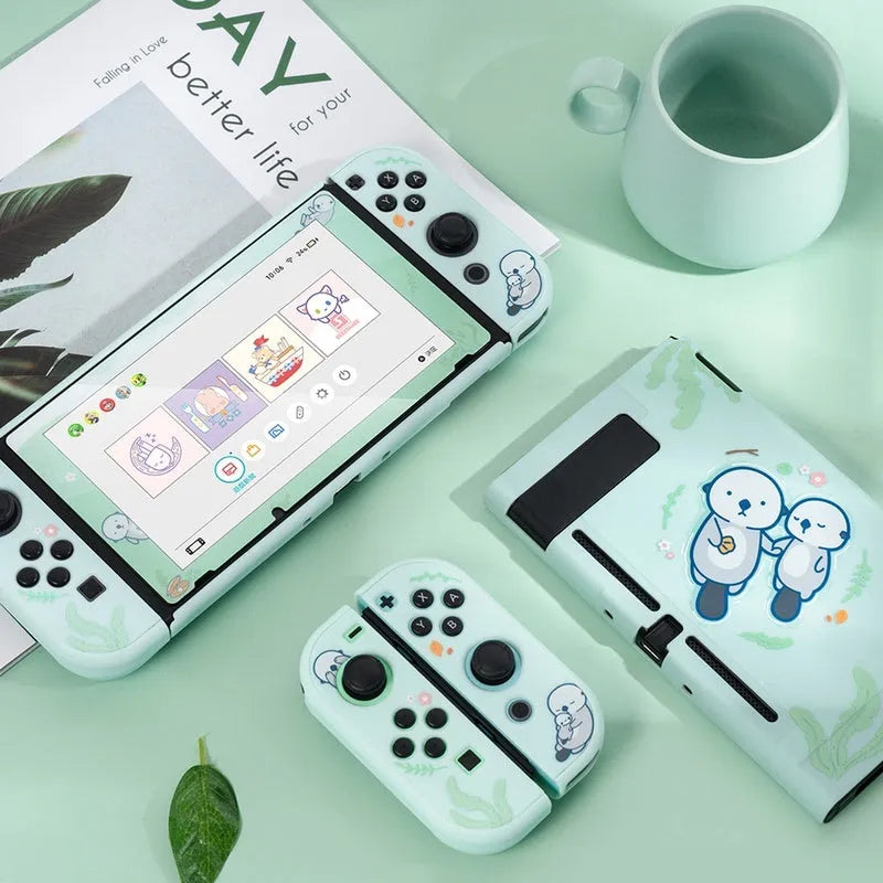 Nintendo Switch Lite PC hard shell case with silicone controller grip sleeves and screen protector