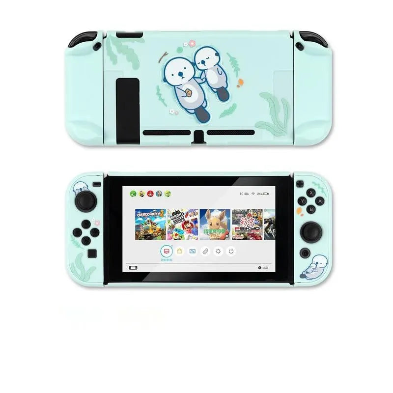 Nintendo Switch Lite PC hard shell case with silicone controller grip sleeves and screen protector