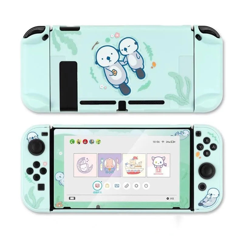 Nintendo Switch Lite PC hard shell case with silicone controller grip sleeves and screen protector