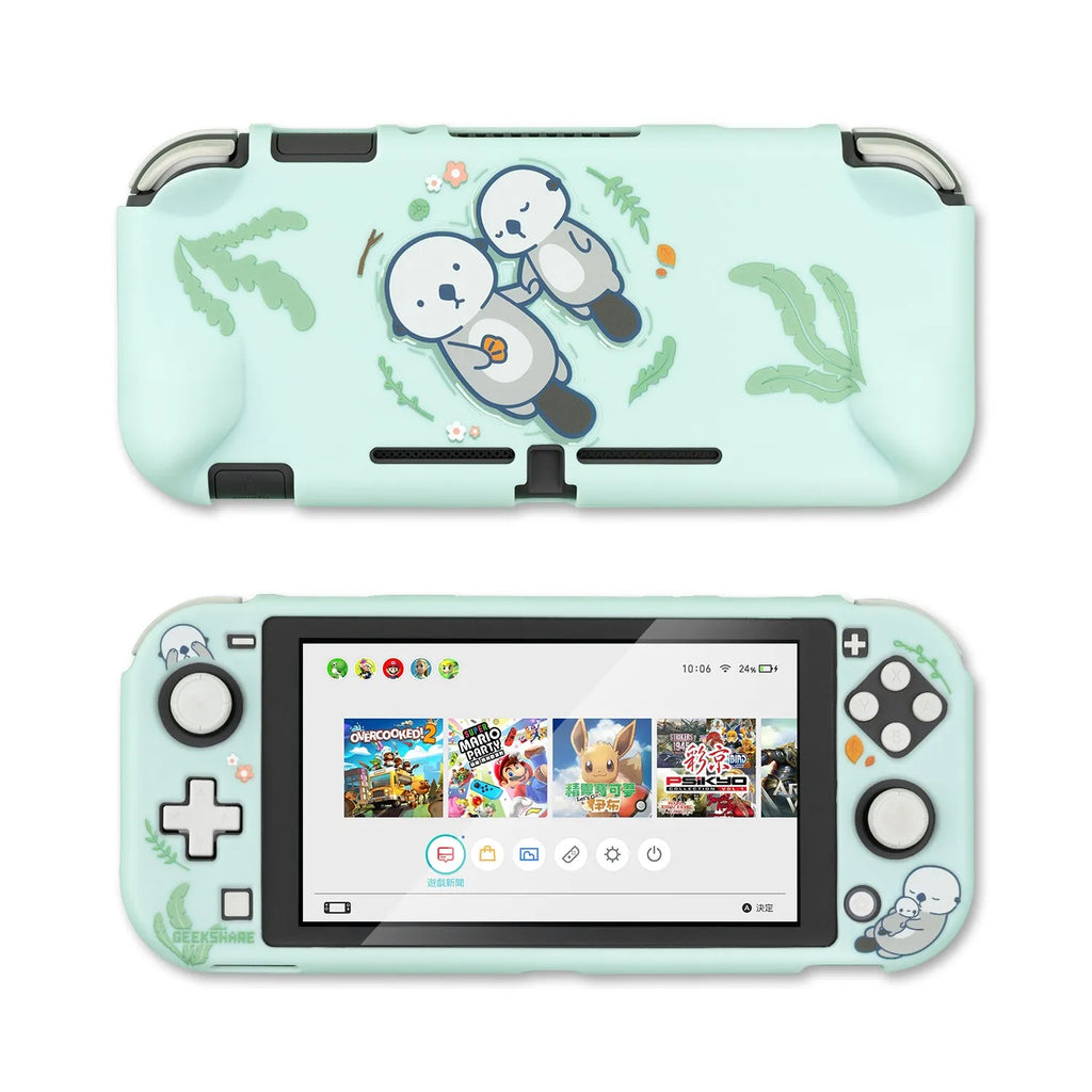 Nintendo Switch Lite PC hard shell case with silicone controller grip sleeves and screen protector