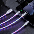 USB one-for-three streamer data cable with colourful marquee lights and split connector for charging three devices
