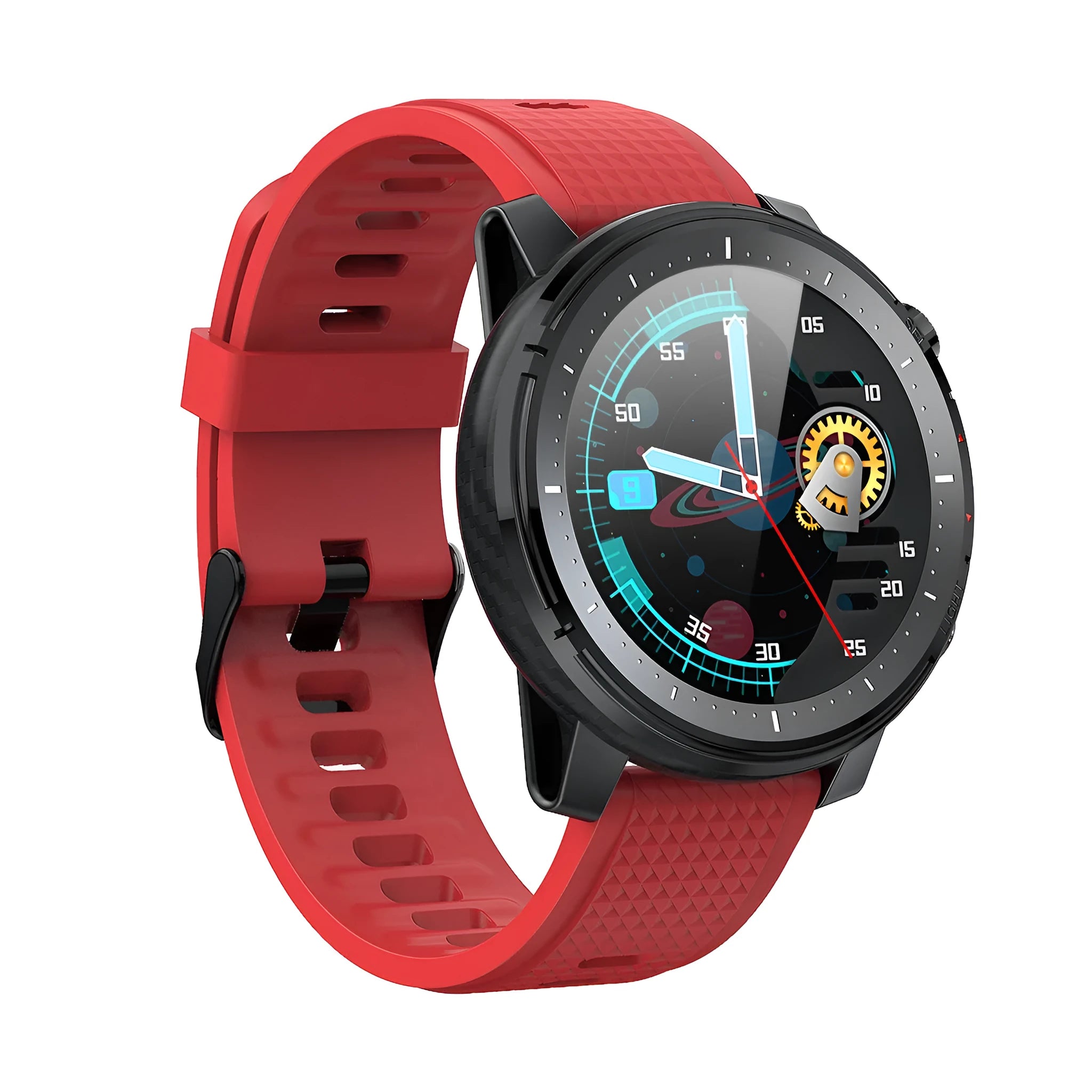 IP68 waterproof Android smart watch with 1.3-inch round touch screen and black silicone strap
