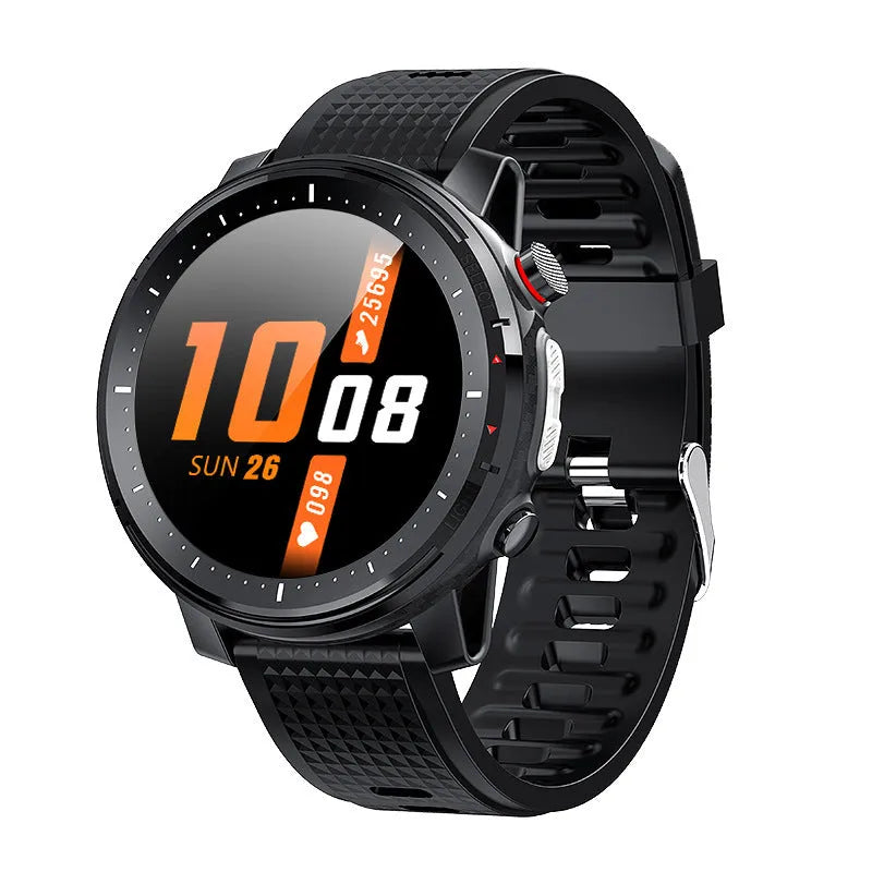 IP68 waterproof Android smart watch with 1.3-inch round touch screen and black silicone strap
