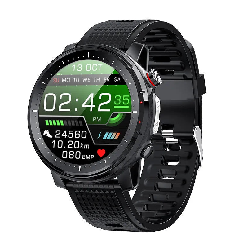 IP68 waterproof Android smart watch with 1.3-inch round touch screen and black silicone strap