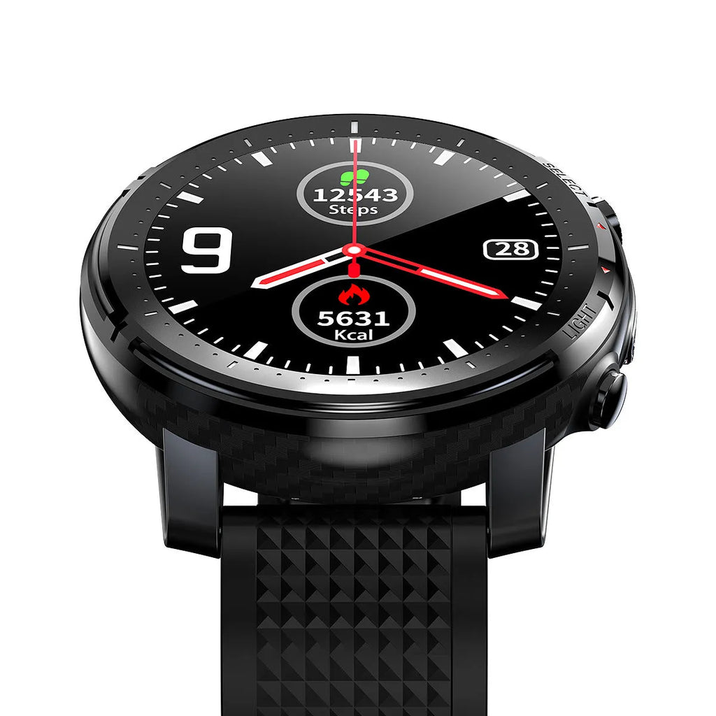 IP68 waterproof Android smart watch with 1.3-inch round touch screen and black silicone strap