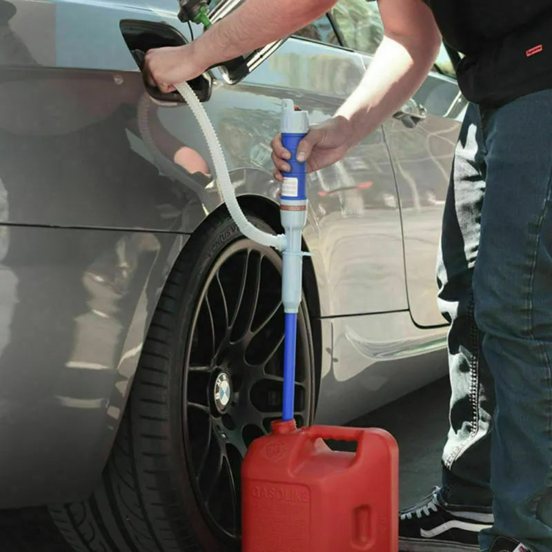 Blue manual hand pump for siphoning fuel and water