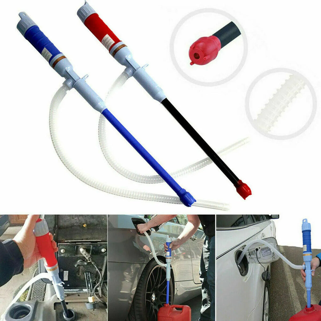 Blue manual hand pump for siphoning fuel and water