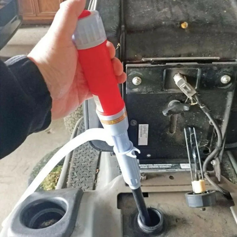 Blue manual hand pump for siphoning fuel and water