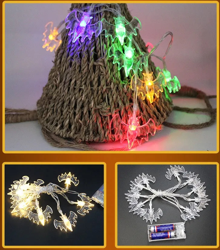 Halloween LED string lights with pumpkin, bat, ghost and spider lantern decorations