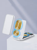 Black foldable three-in-one wireless charger showing three charging surfaces and Type-C port