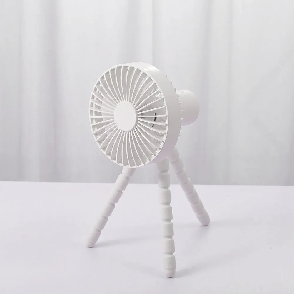 Small USB desk fan with adjustable octopus tripod legs and bendable head in multiple colour options