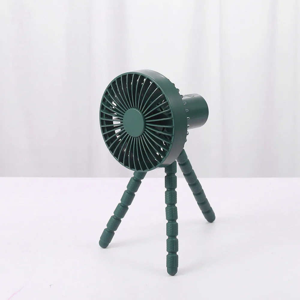 Small USB desk fan with adjustable octopus tripod legs and bendable head in multiple colour options