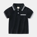 Boys' plain cotton polo shirt with short sleeves and round neck in white or black colours