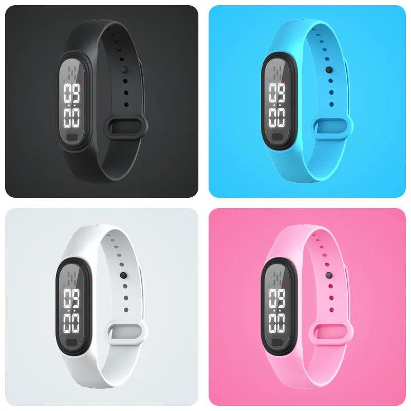 Ultrasonic electronic watch mosquito repellent device with anti-mosquito bracelet in black, white, blue, and pink colour options