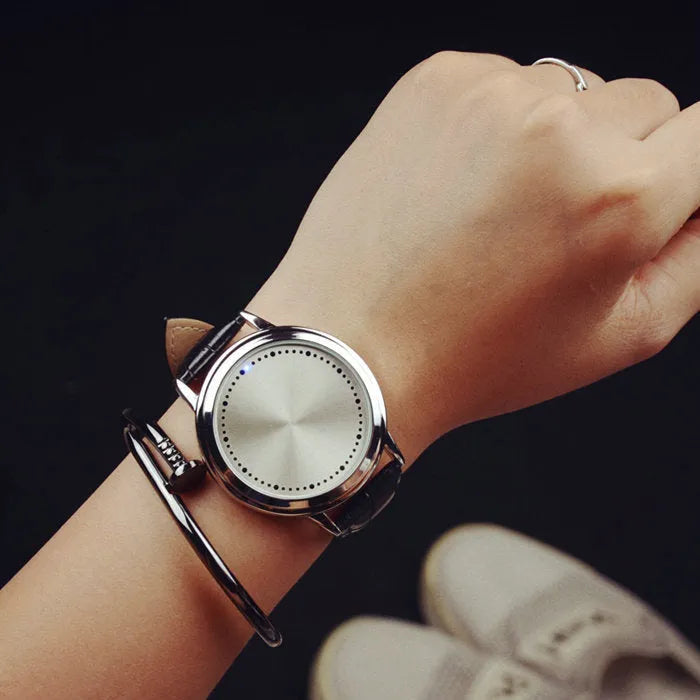 Electronic casual watch with blue LED digital display in black or white colour options