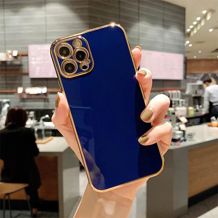 Luxury electroplating solid colour TPU and metal phone case for iPhone, back cover with geometric pattern