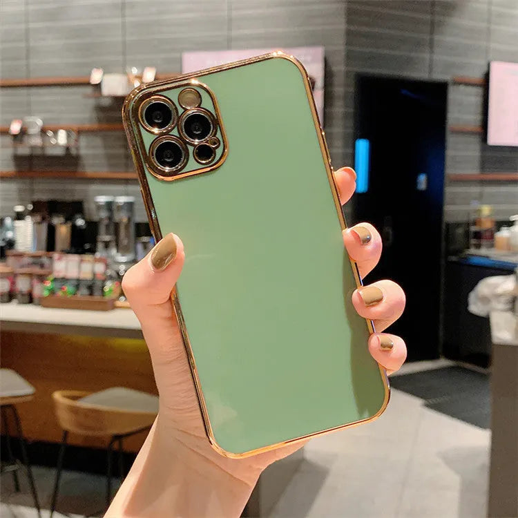 Luxury electroplating solid colour TPU and metal phone case for iPhone, back cover with geometric pattern