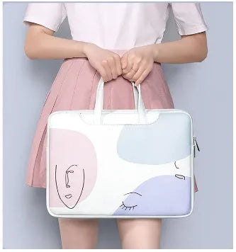 Blue PU leather laptop bag for 15.6 inch notebooks with soft handle and zipper closure