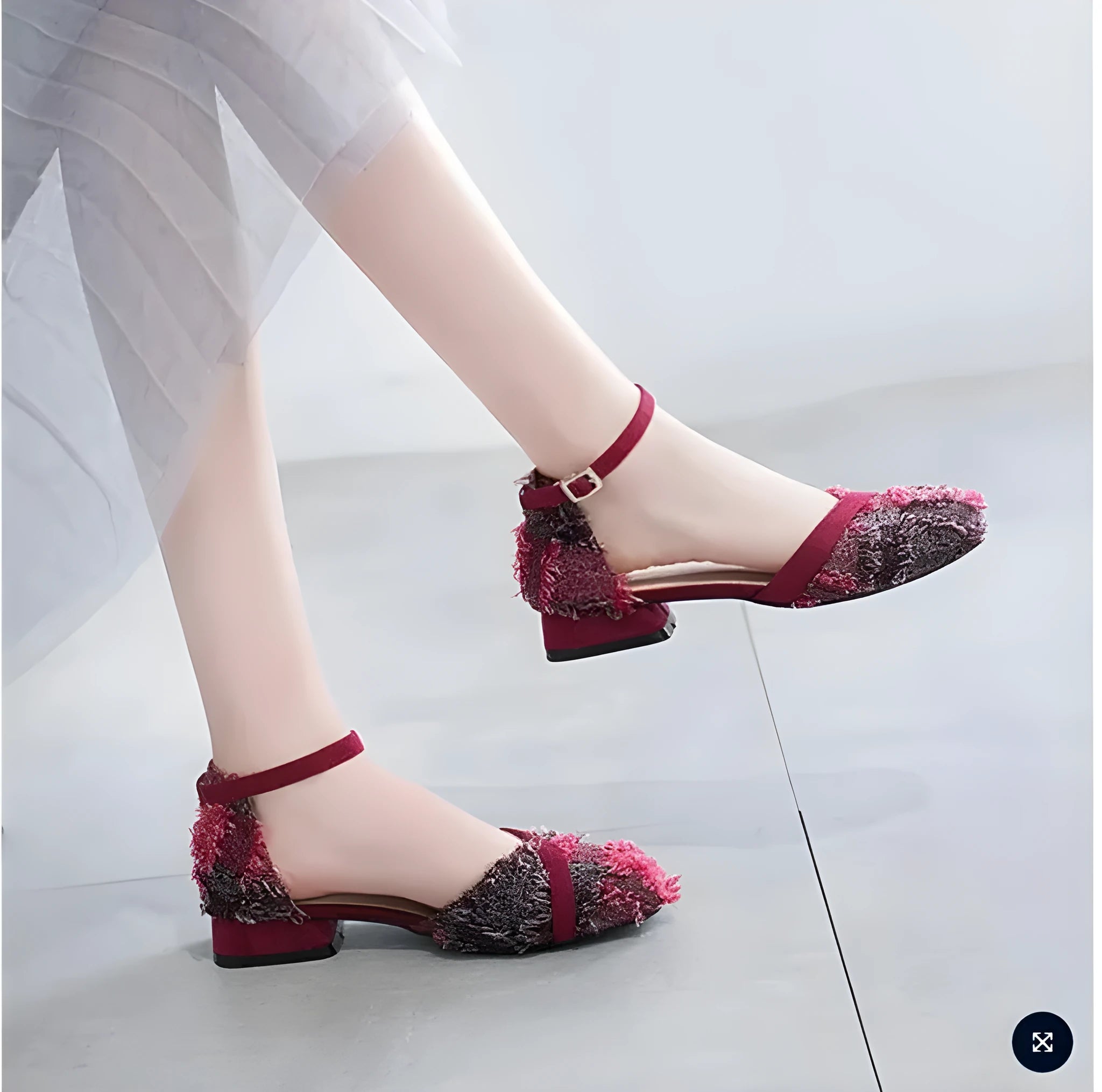 Womens apricot suede ankle strap low heel flats on a white background