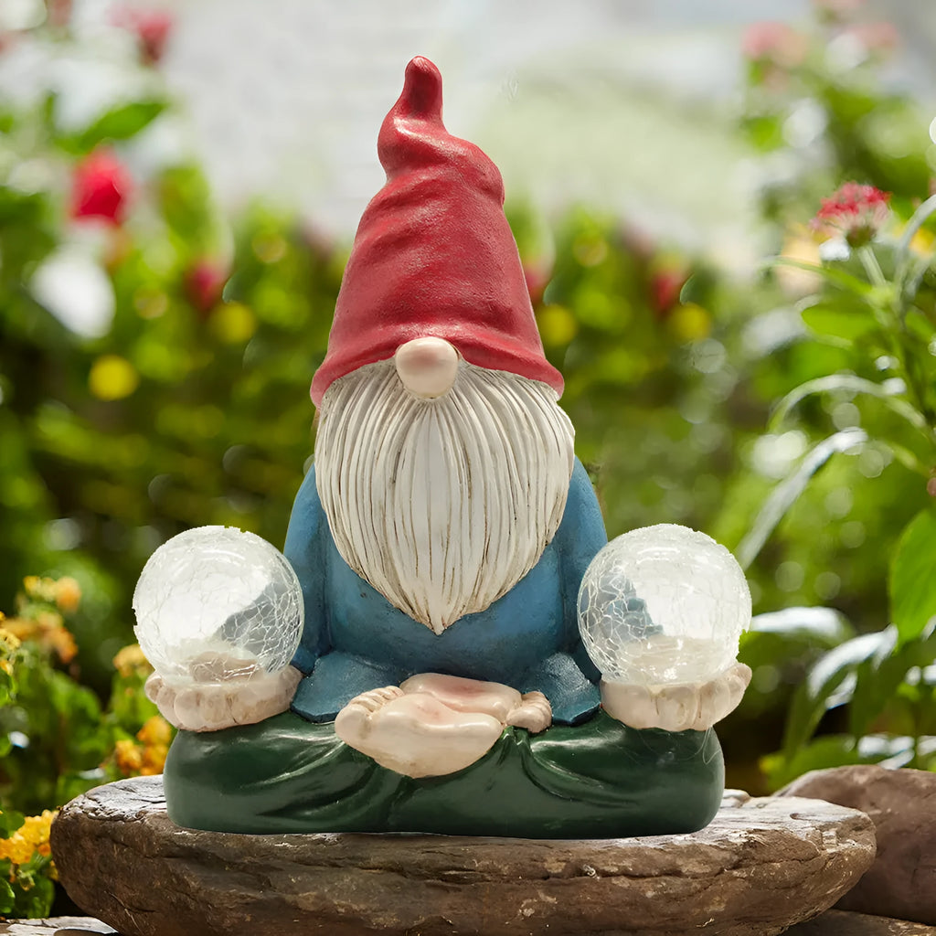 Solar LED resin dwarf doll outdoor ornament statue for garden and courtyard decoration.