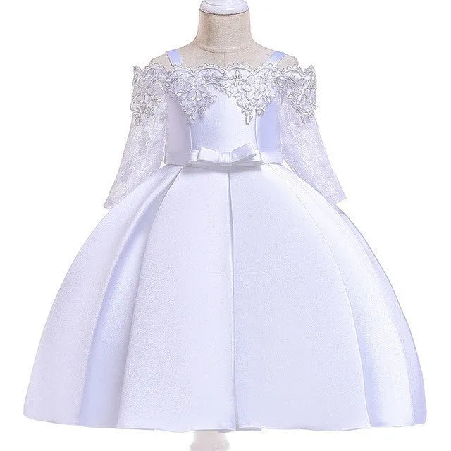 Girls simple style dress with lace features in colours red, pink, white, or green.
