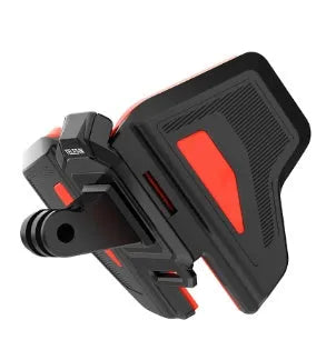 Black motorcycle helmet chin strap mount for GoPro and sports cameras with adjustable bracket