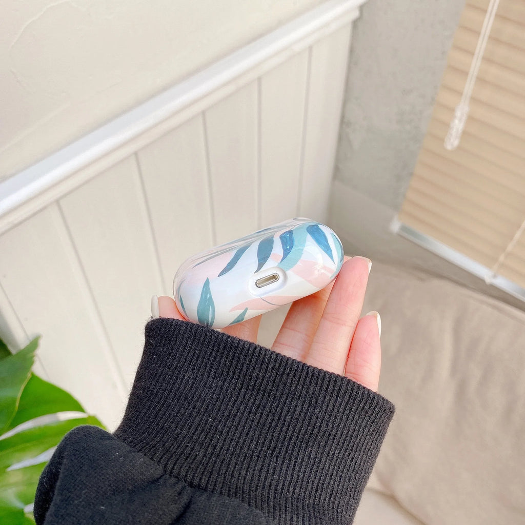 Banana leaves tropical design TPU protective case for Apple AirPods in blue and green colours