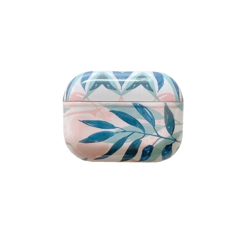 Banana leaves tropical design TPU protective case for Apple AirPods in blue and green colours