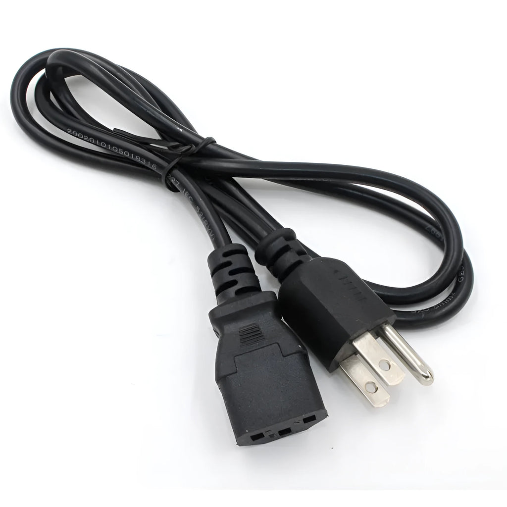 Black American Standard three-pin plug power cord with 1.2 metre PVC-sheathed cable