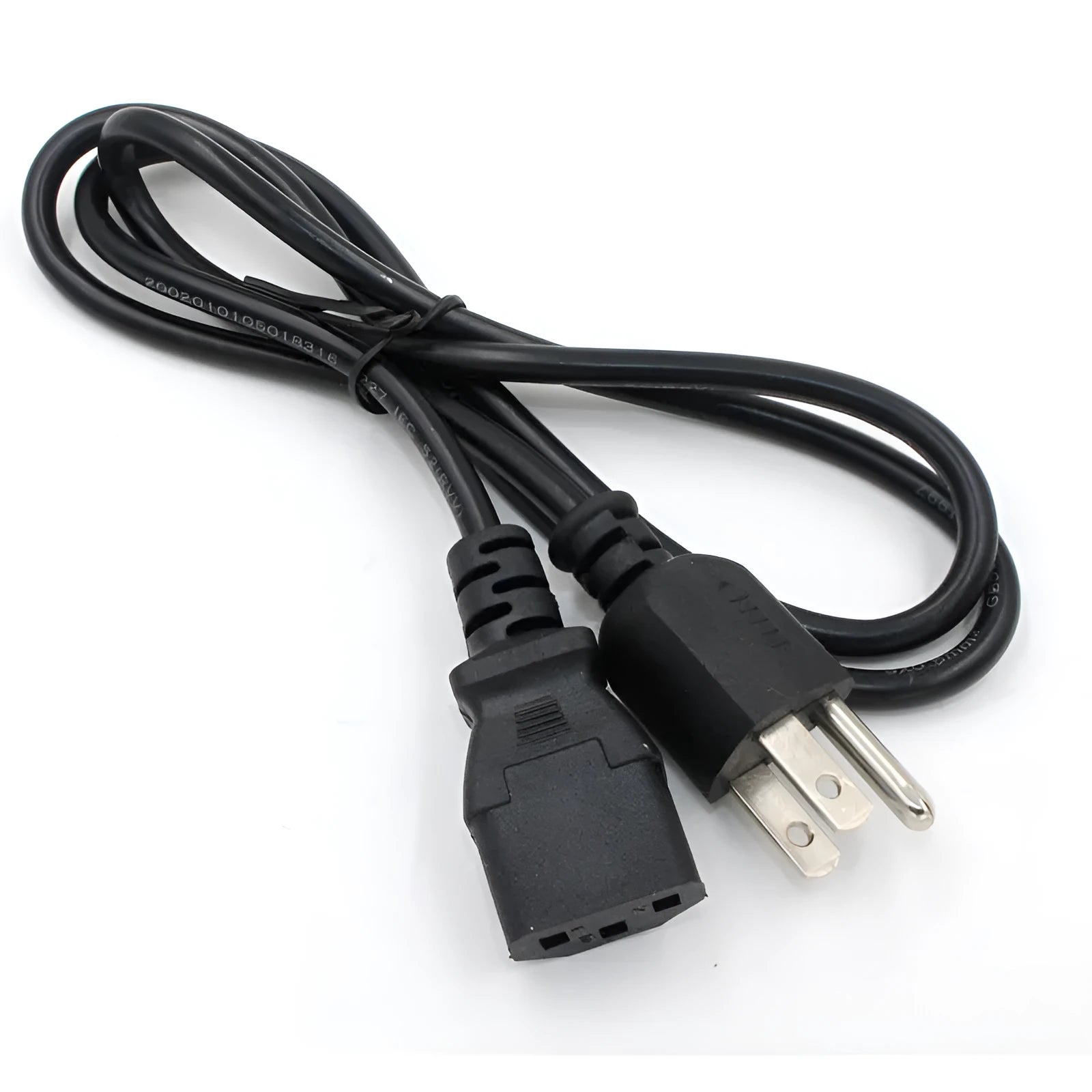 Black American Standard three-pin plug power cord with 1.2 metre PVC-sheathed cable
