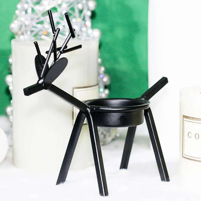 Iron Christmas deer candlestick holder with elk bracket design for festive decoration